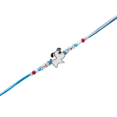 elegant blue rakhi featuring a charming, cute puppy design