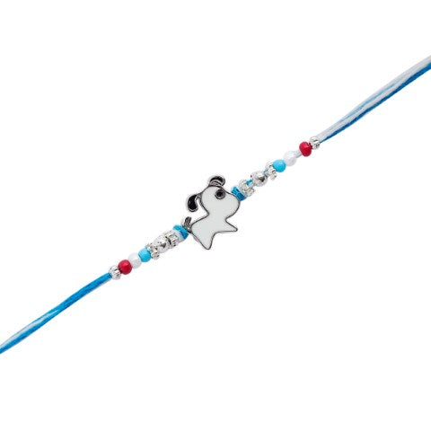 elegant blue rakhi featuring a charming, cute puppy design