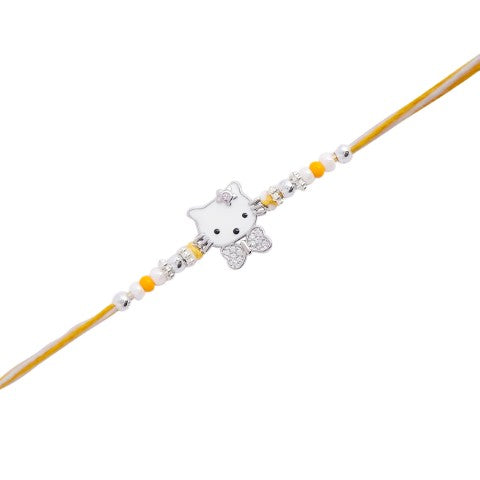 yellow rakhi featuring an adorable cute cat design.
