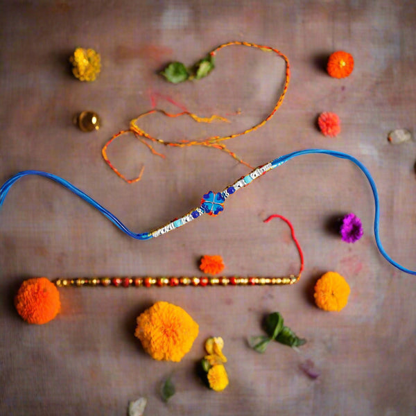 rakhi featuring a delicate blue butterfly design.