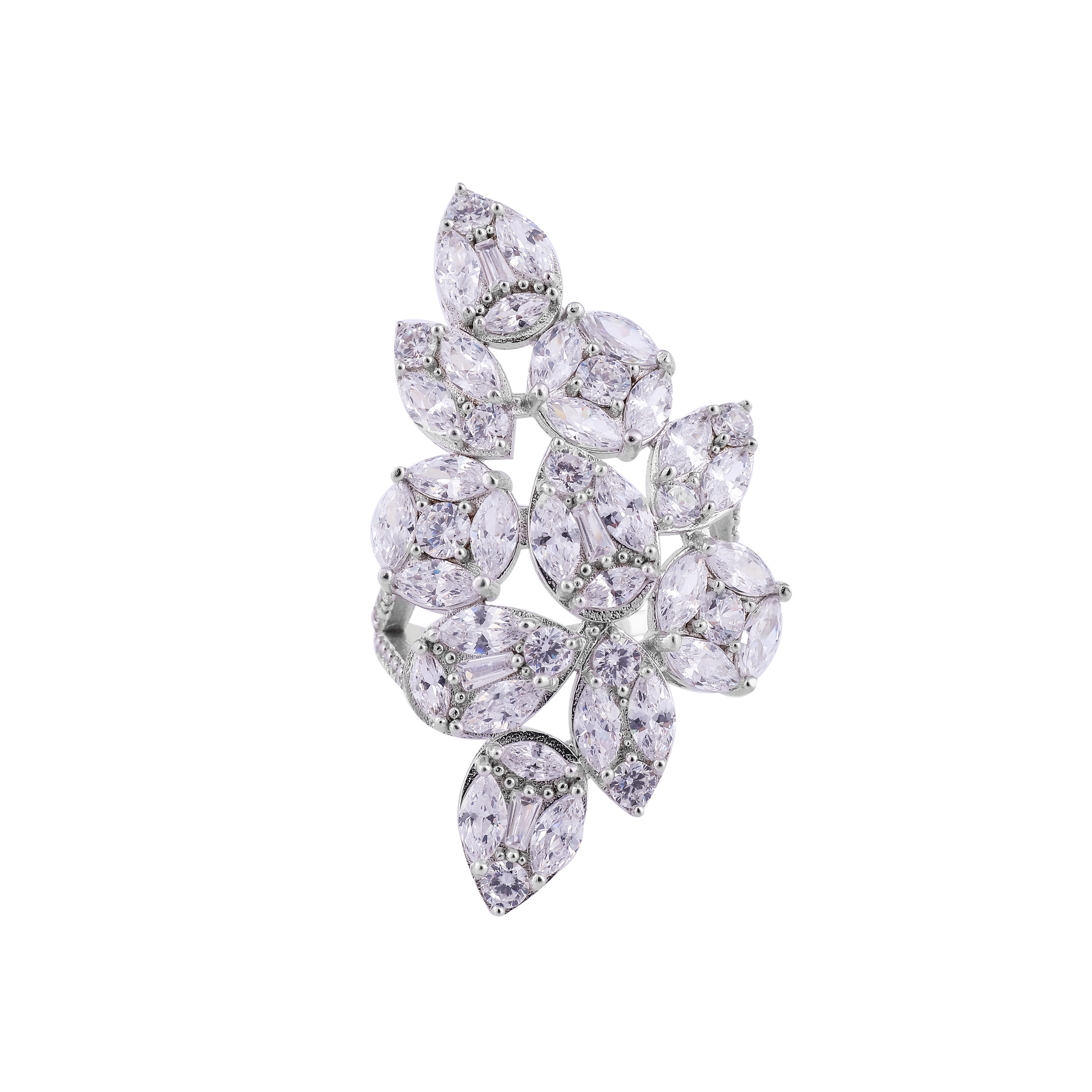 Floral Leaf CZ Cocktail Ring