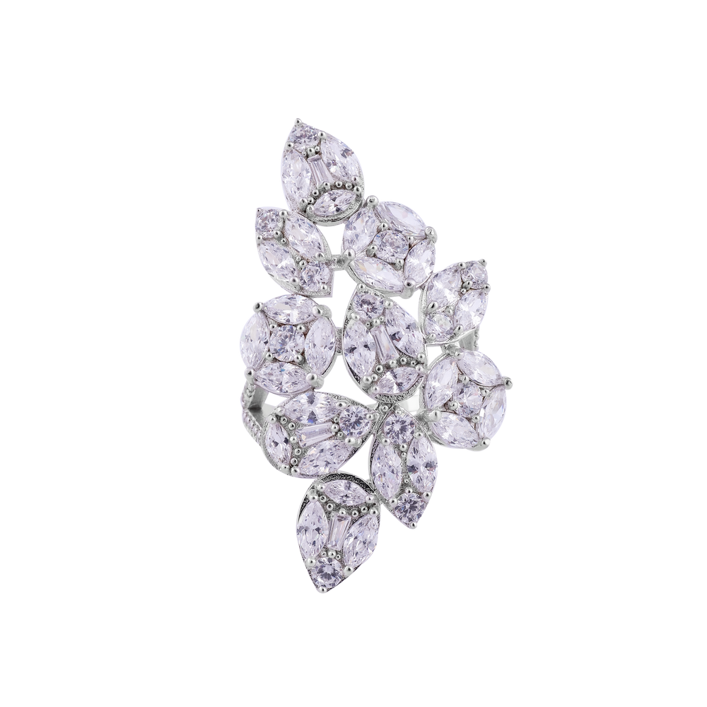 Floral Leaf CZ Cocktail Ring