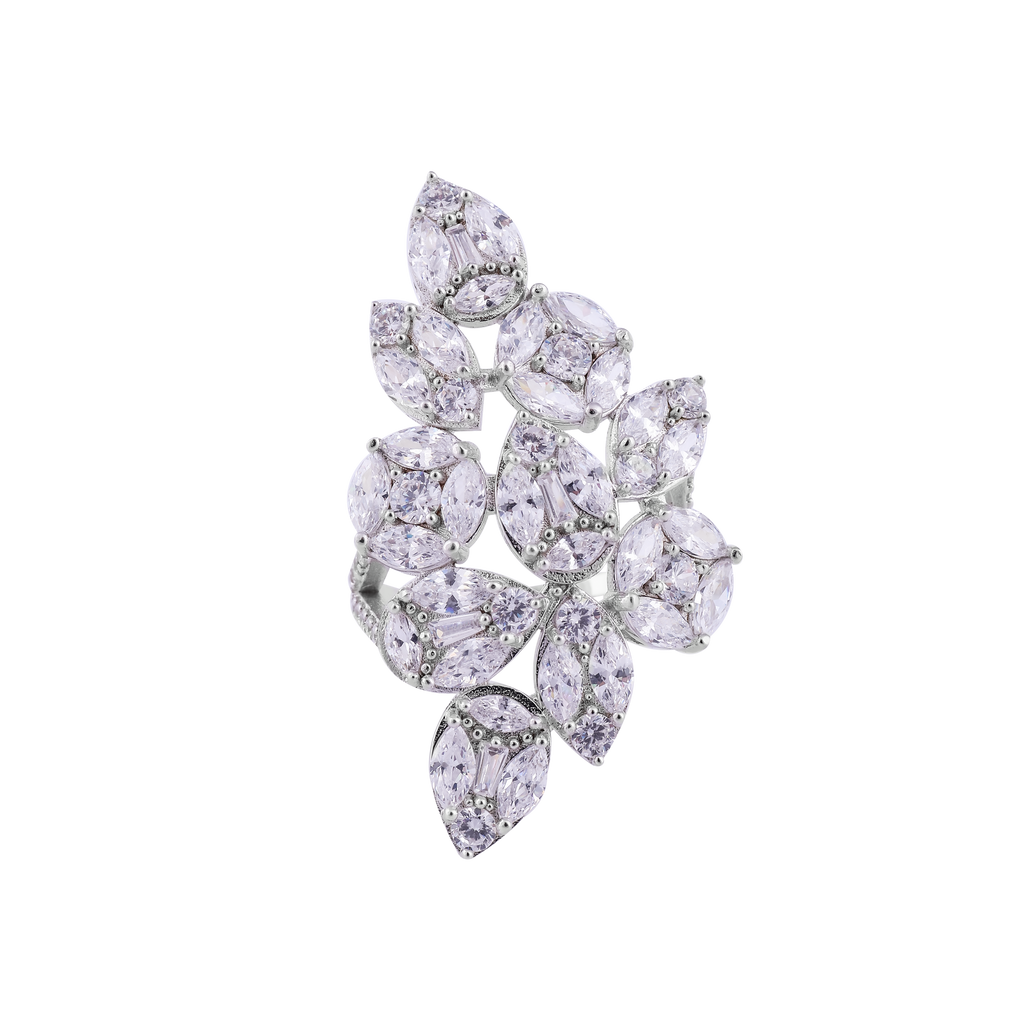 Floral Leaf CZ Cocktail Ring