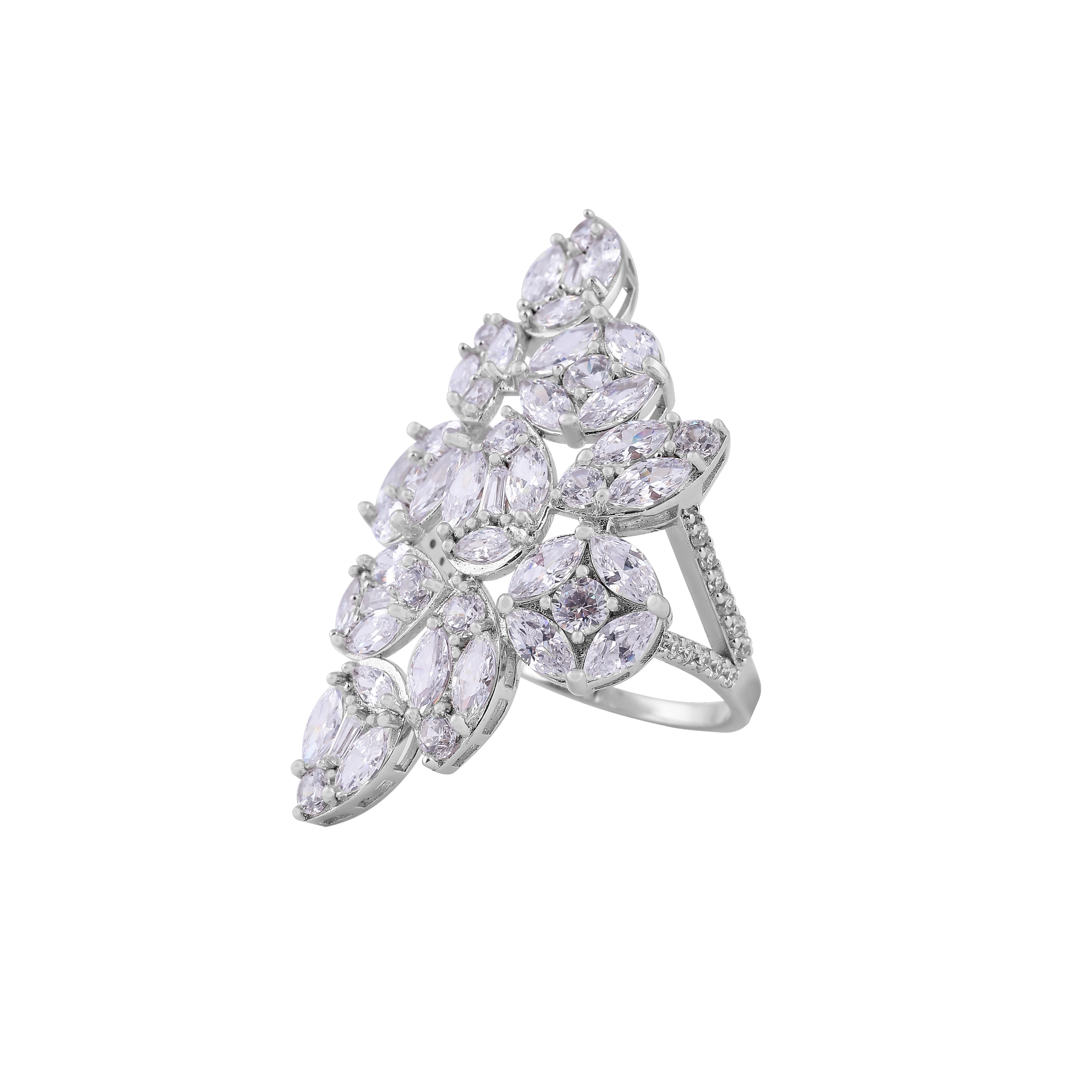 Floral Leaf CZ Cocktail Ring