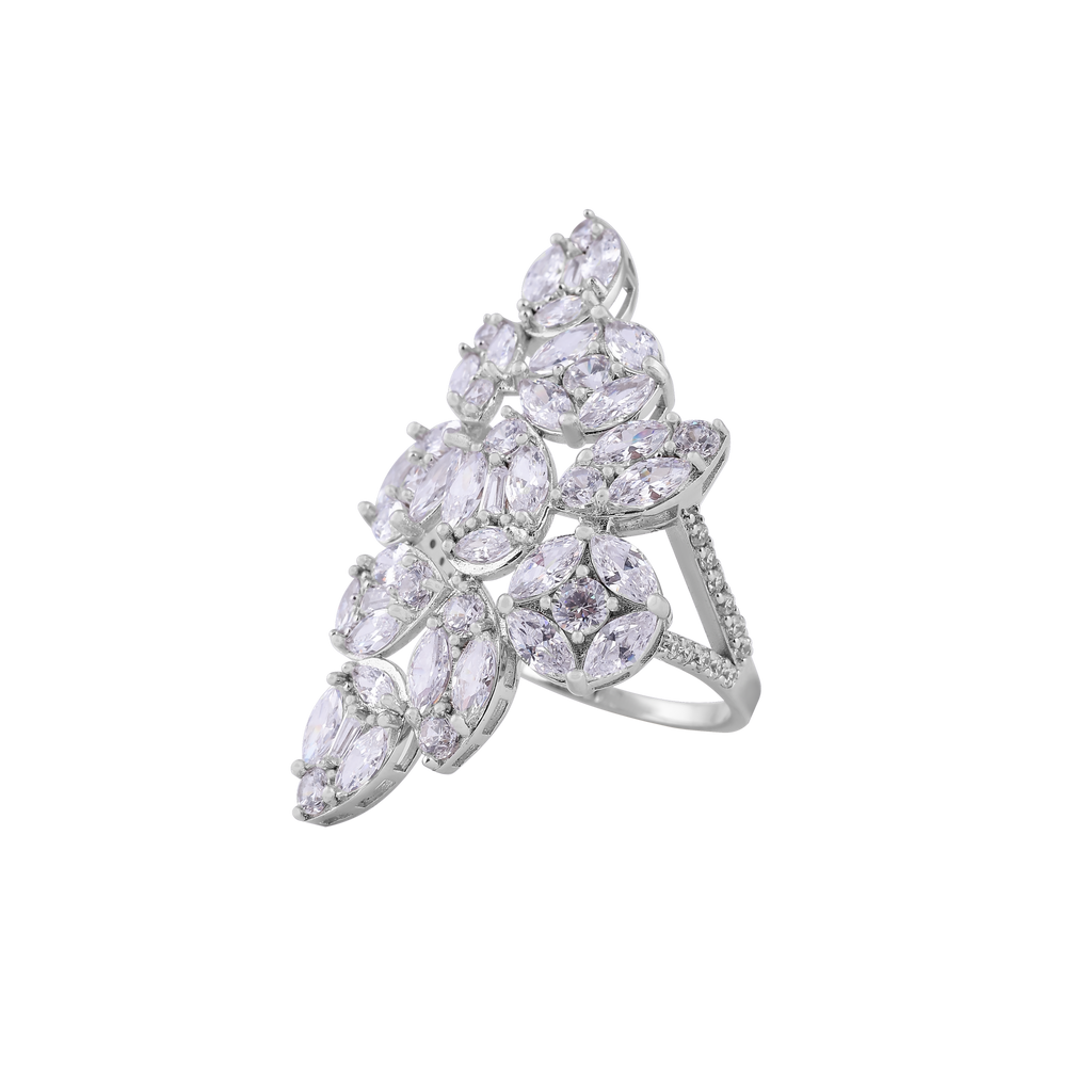 Floral Leaf CZ Cocktail Ring