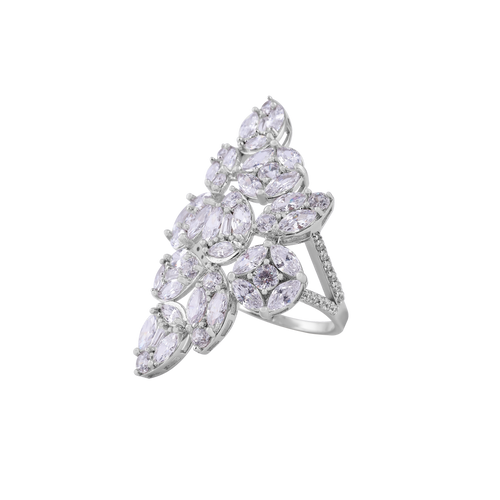 Floral Leaf CZ Cocktail Ring