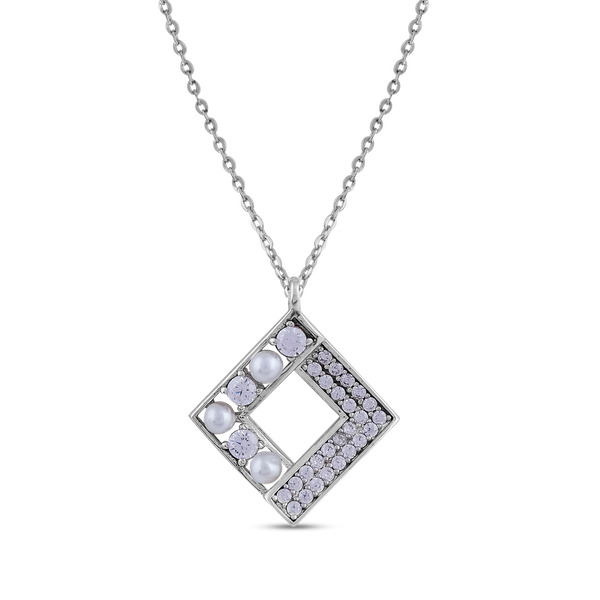 Geometric Pearl & CZ Pendant Necklace