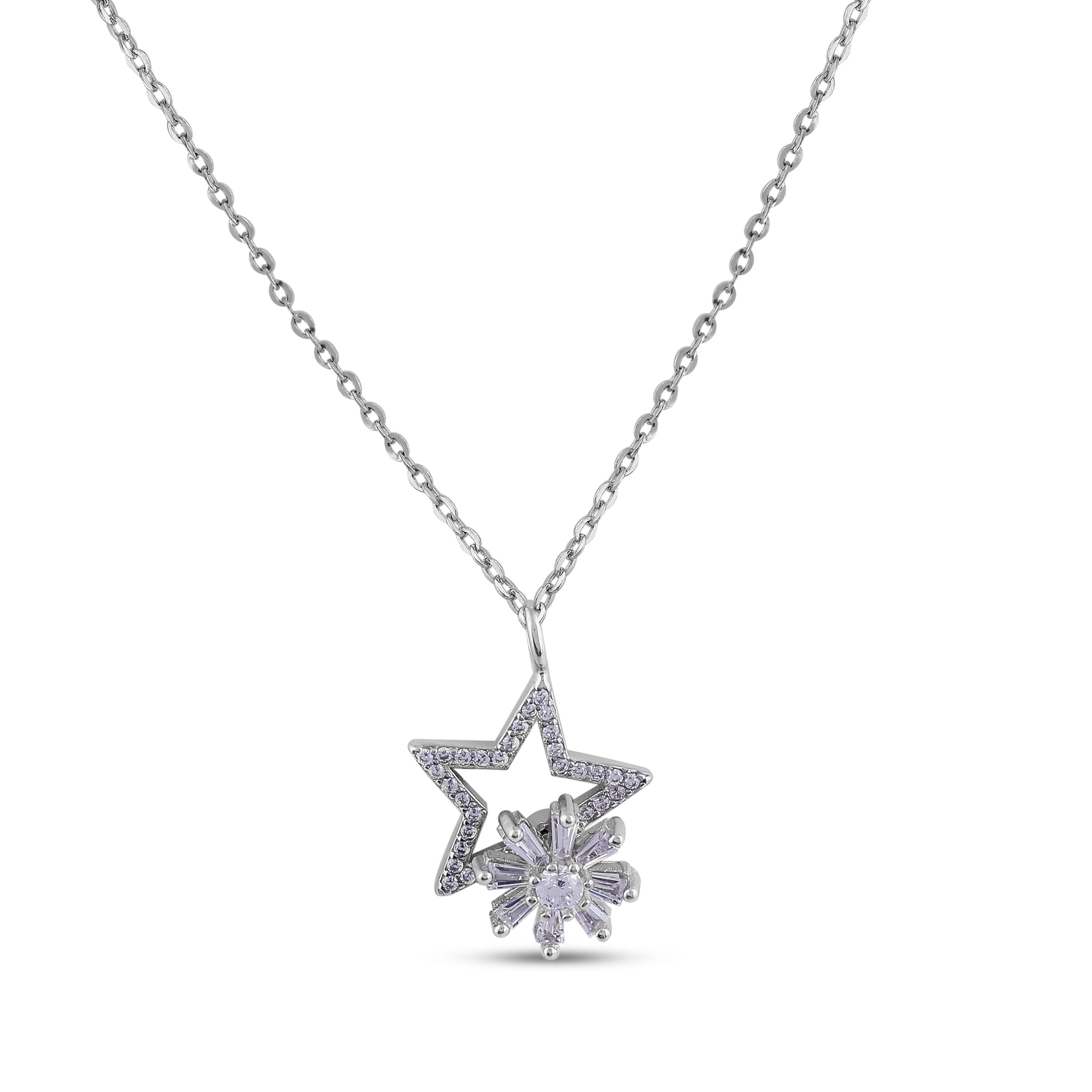 Sparkling Star &amp; Flower Pendant Necklace