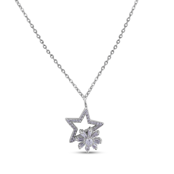 Sparkling Star & Flower Pendant Necklace