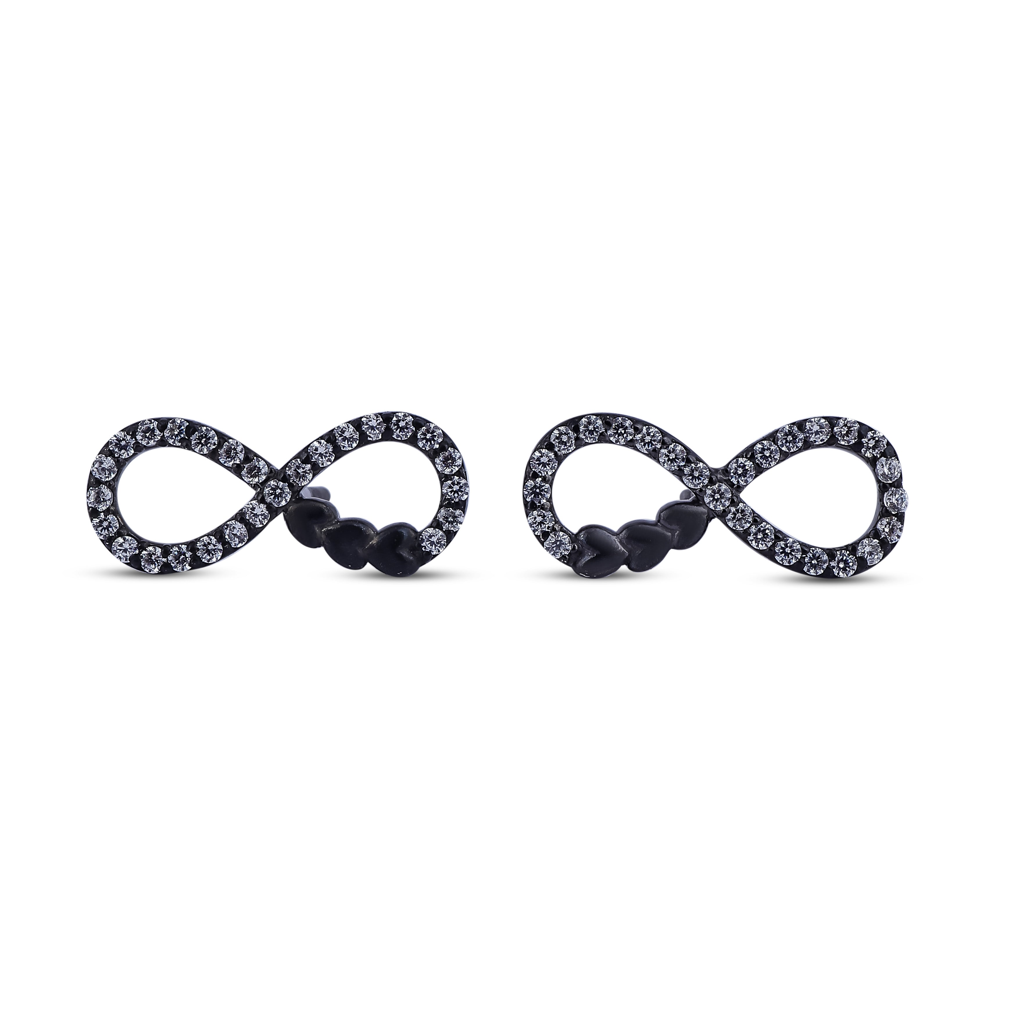 Infinity Love Black Bead Stud Earrings