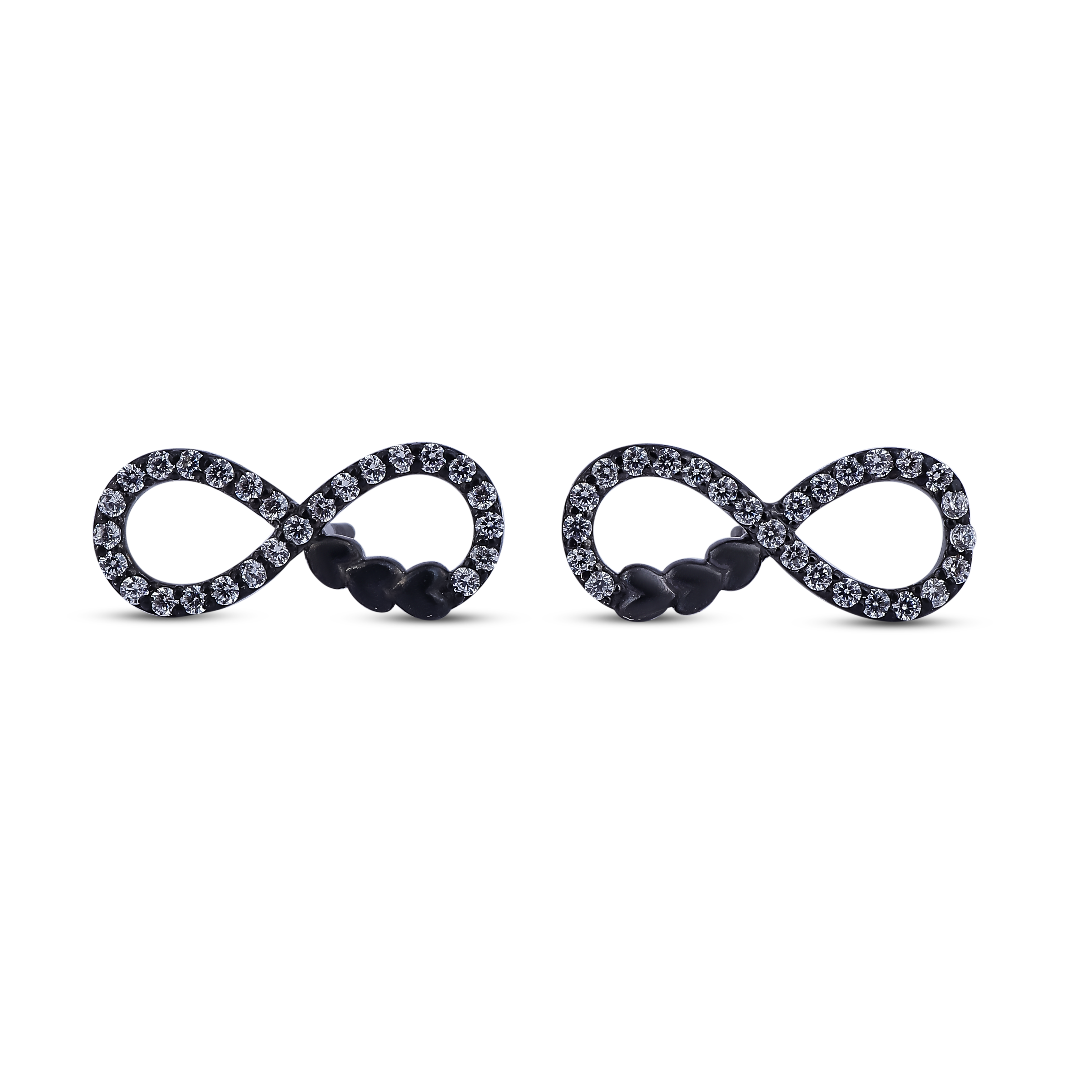 Infinity Love Black Bead Stud Earrings
