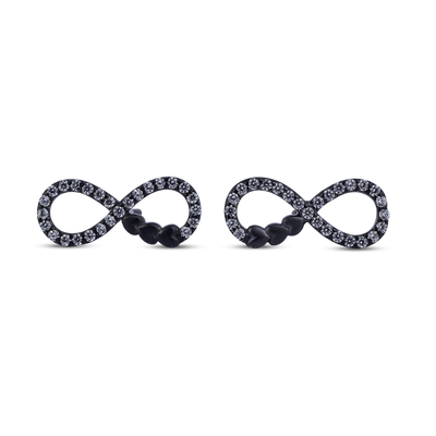 Infinity Love Black Bead Stud Earrings