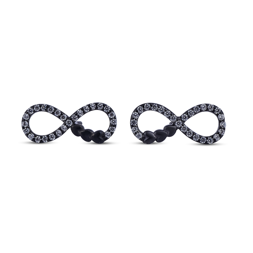 Infinity Love Black Bead Stud Earrings