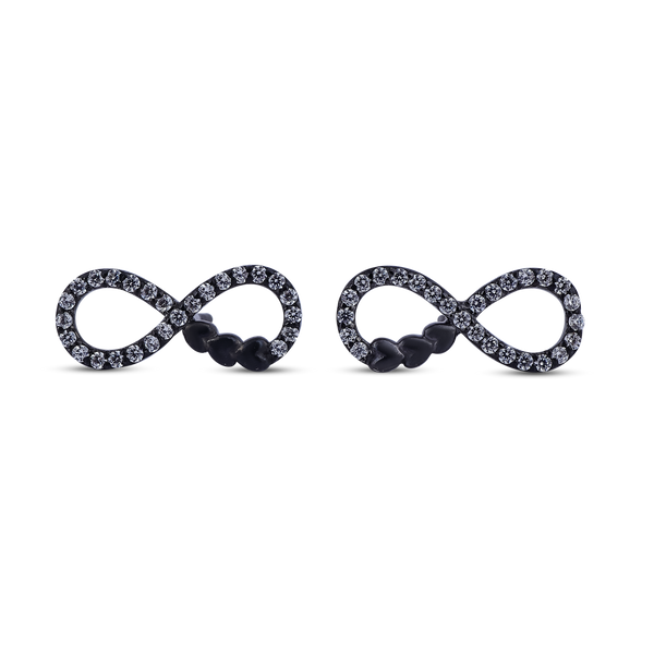 Infinity Love Black Bead Stud Earrings