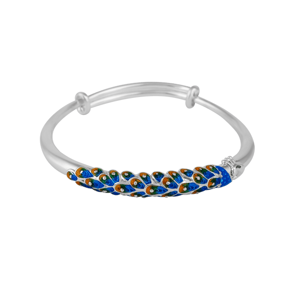 Peacock Feather Enamel Silver Bangle