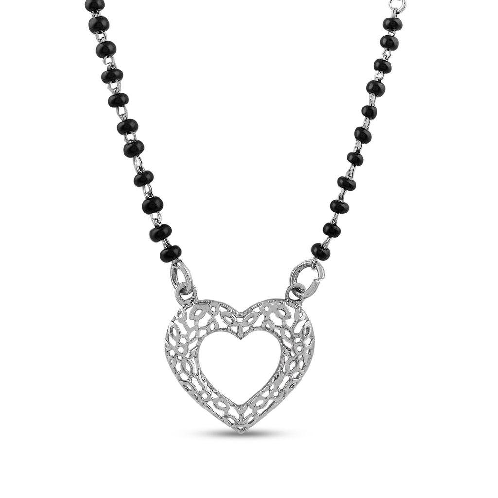 Silver Heart Filigree Mangalsutra Necklace