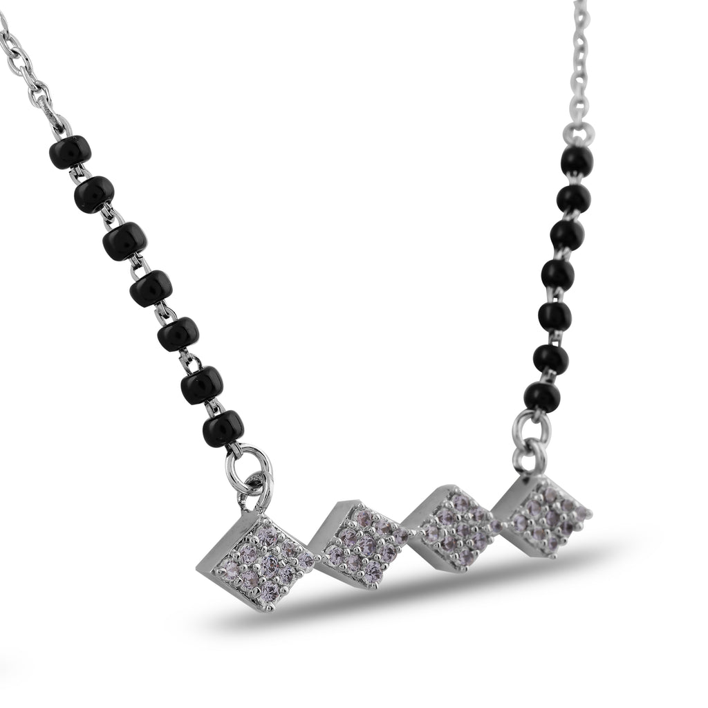 Geometric Diamond-Link Silver Mangalsutra
