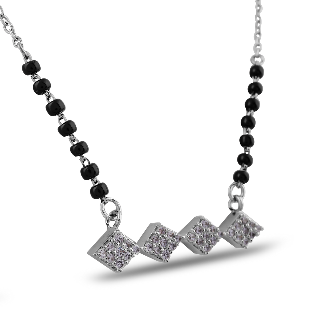 Geometric Diamond-Link Silver Mangalsutra