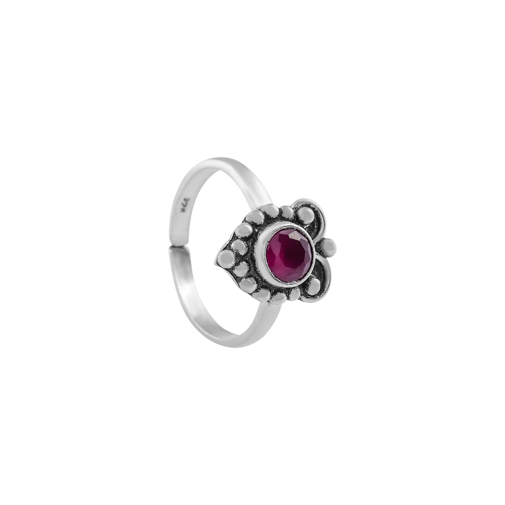 Oxidized Silver Toe Ring with Maroon Stone – Ethnic Elegance