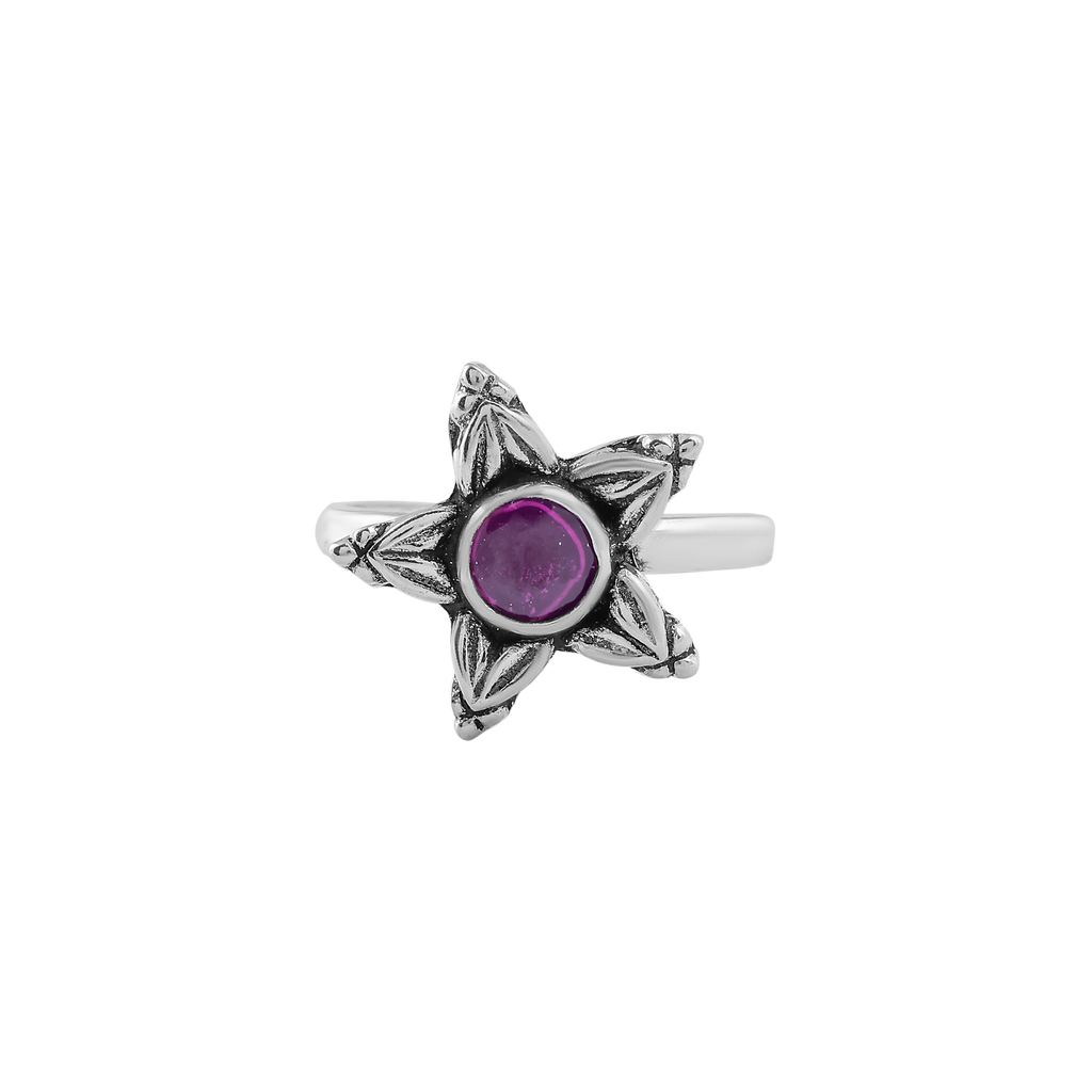 Starflower Oxidized Silver Toe Ring with Purple Stone – Boho Charm
