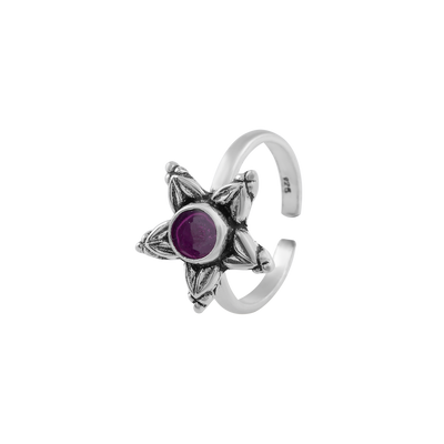 Starflower Oxidized Silver Toe Ring with Purple Stone – Boho Charm
