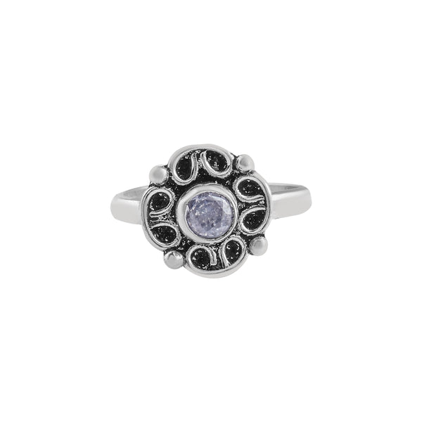 Vintage Floral Toe Ring with Purple Stone