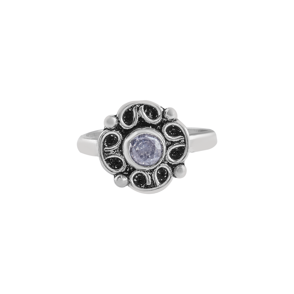 Vintage Floral Toe Ring with Purple Stone
