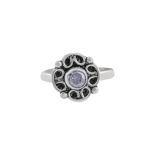 Vintage Floral Toe Ring with Purple Stone