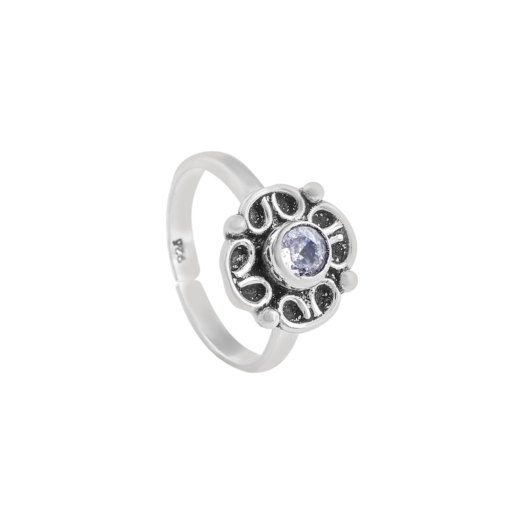Vintage Floral Toe Ring with Purple Stone