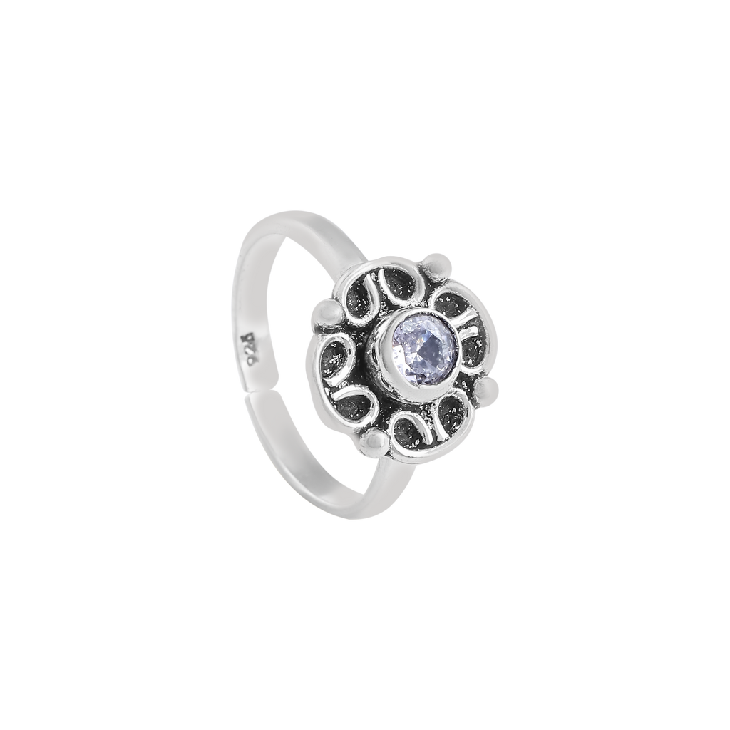 Vintage Floral Toe Ring with Purple Stone