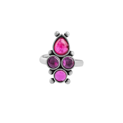 Boho Pink Gemstone Toe Ring – Oxidized Silver Finish