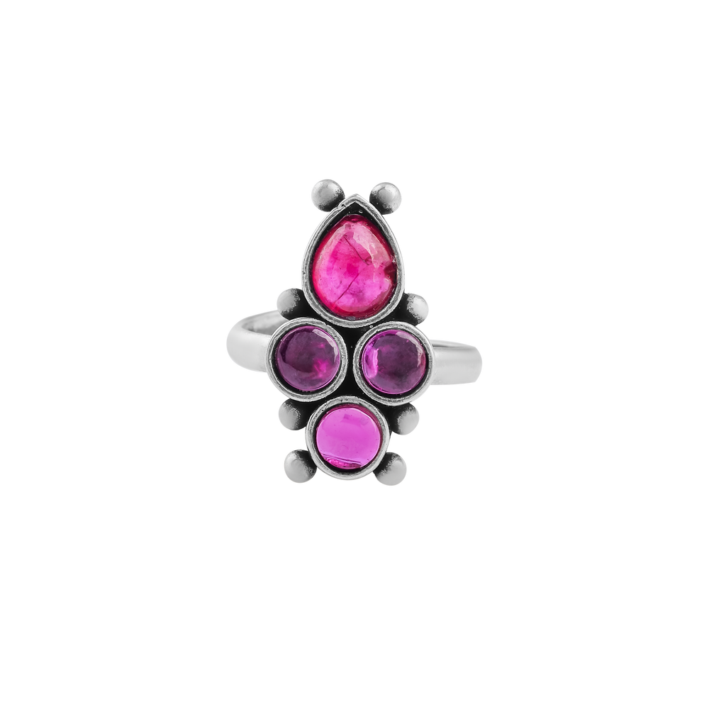 Boho Pink Gemstone Toe Ring – Oxidized Silver Finish