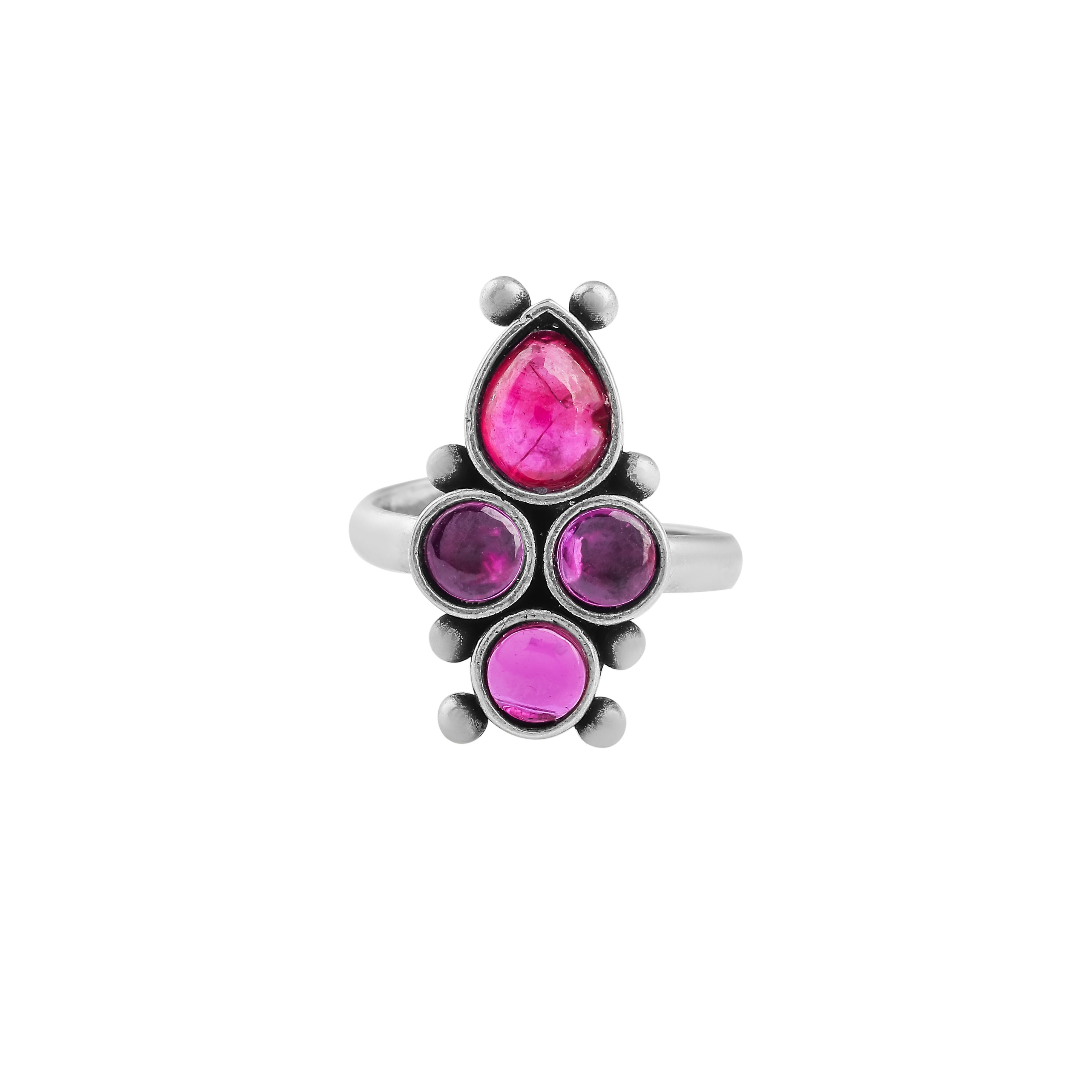 Boho Pink Gemstone Toe Ring – Oxidized Silver Finish