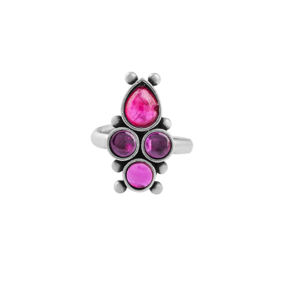 Boho Pink Gemstone Toe Ring – Oxidized Silver Finish