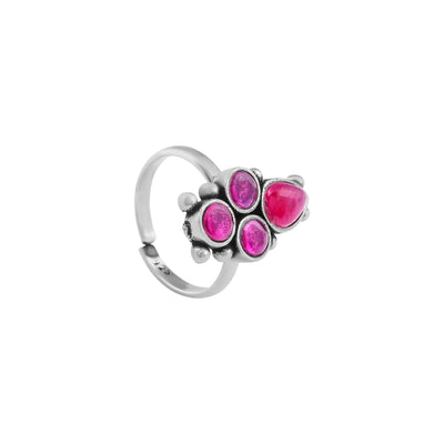 Boho Pink Gemstone Toe Ring – Oxidized Silver Finish