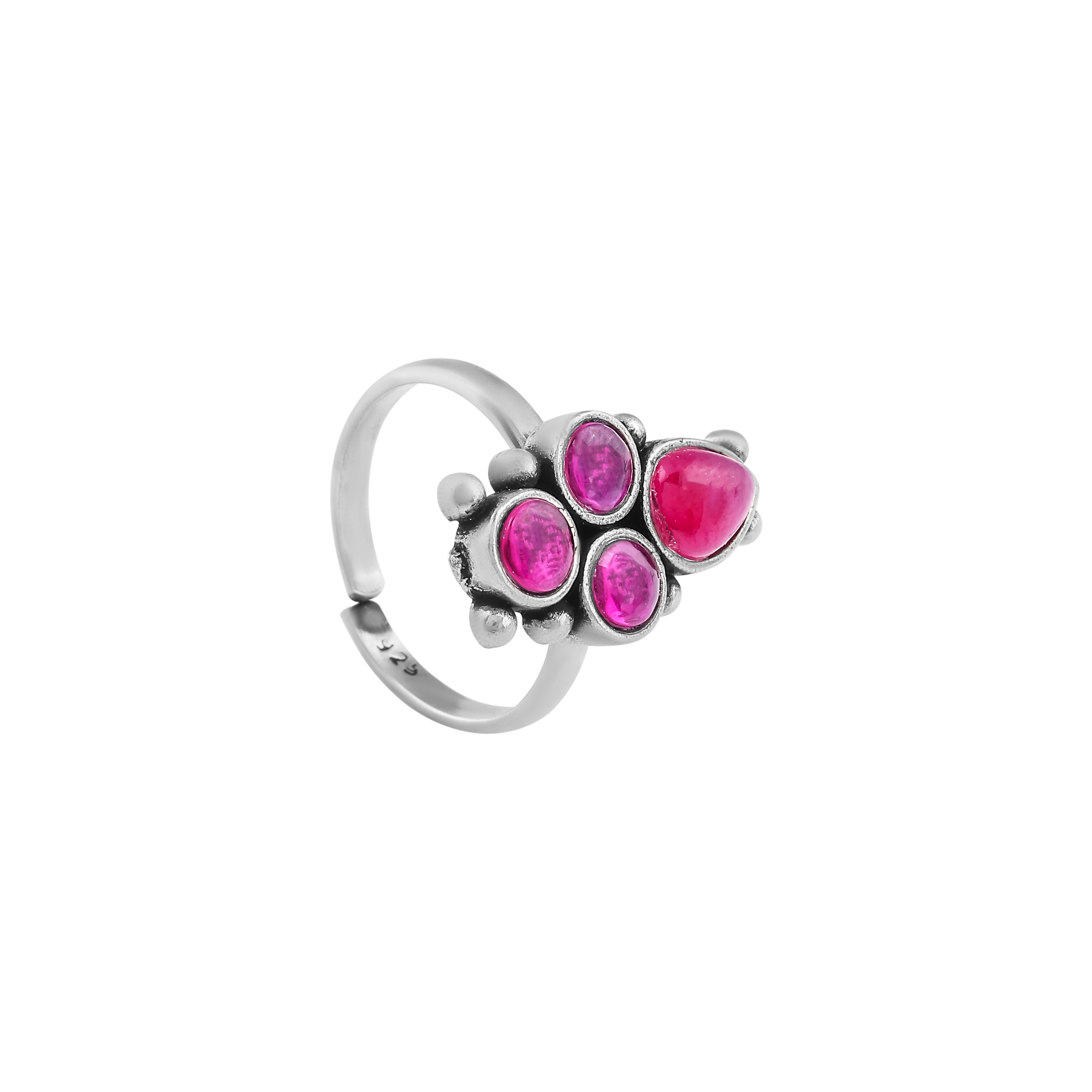 Boho Pink Gemstone Toe Ring – Oxidized Silver Finish