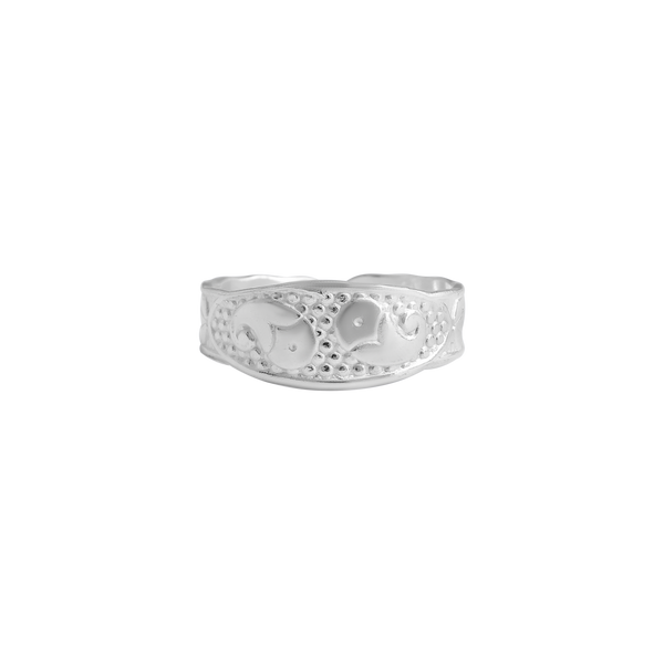 Handcrafted Pure Silver Band Ring with Paisley Motif