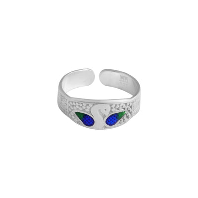 Elegant Swan Design Toe Ring – 925 Silver with Blue &amp; Green Enamel