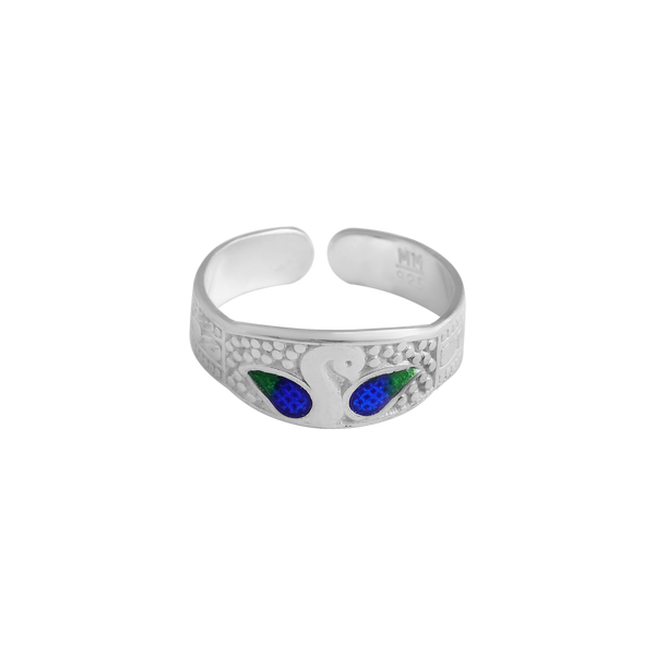 Elegant Swan Design Toe Ring – 925 Silver with Blue & Green Enamel