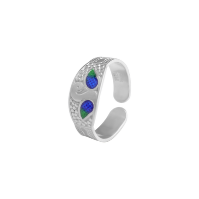 Elegant Swan Design Toe Ring – 925 Silver with Blue &amp; Green Enamel