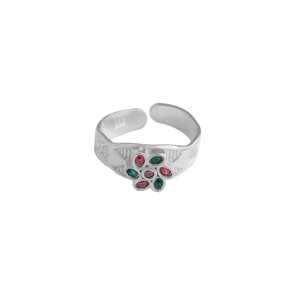 Floral Cluster Gemstone Toe Ring – 925 Sterling Silver