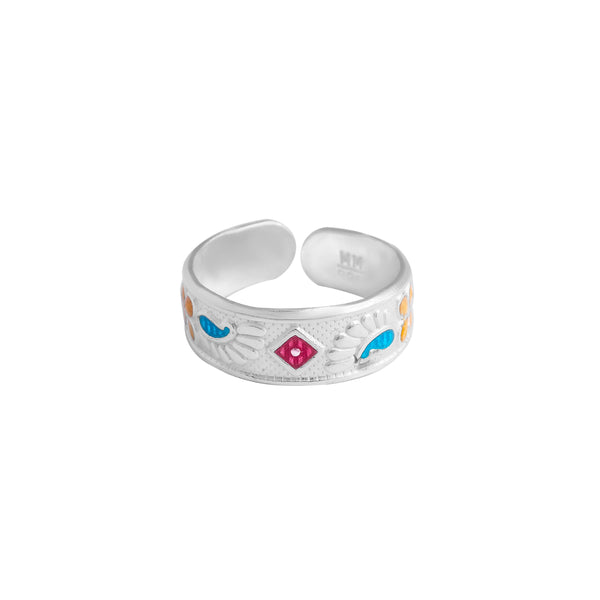 Vibrant Enamel Sterling Silver Adjustable Ring