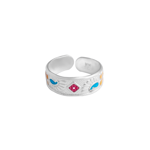 Vibrant Enamel Sterling Silver Adjustable Ring