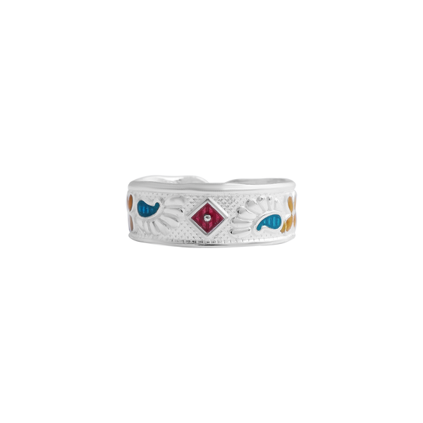 Vibrant Meenakari Pure Silver Ring – Multicolor Enamel Detailing