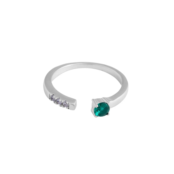 Minimalist Sterling Silver Open Ring with Green & White Stones