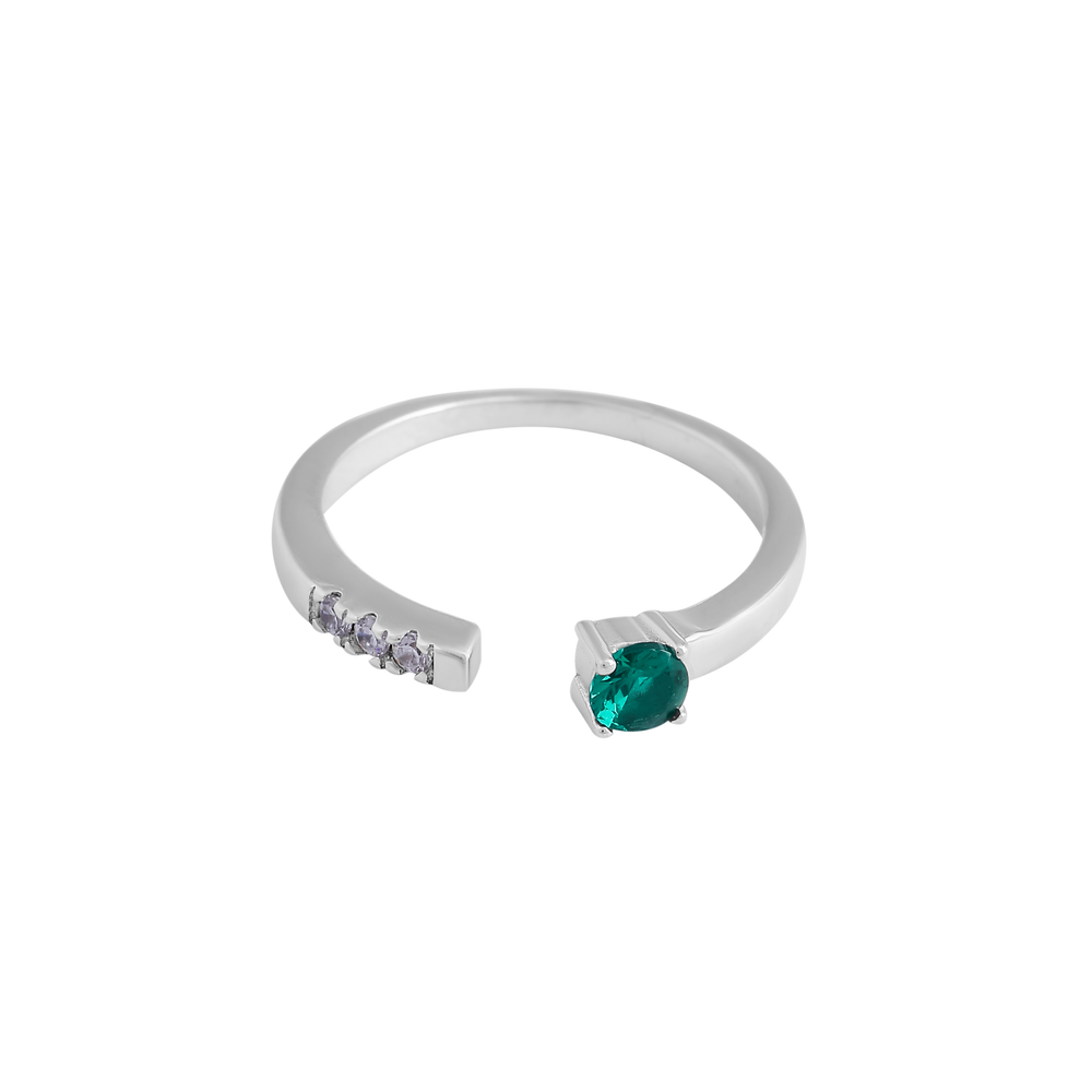 Minimalist Sterling Silver Open Ring with Green & White Stones