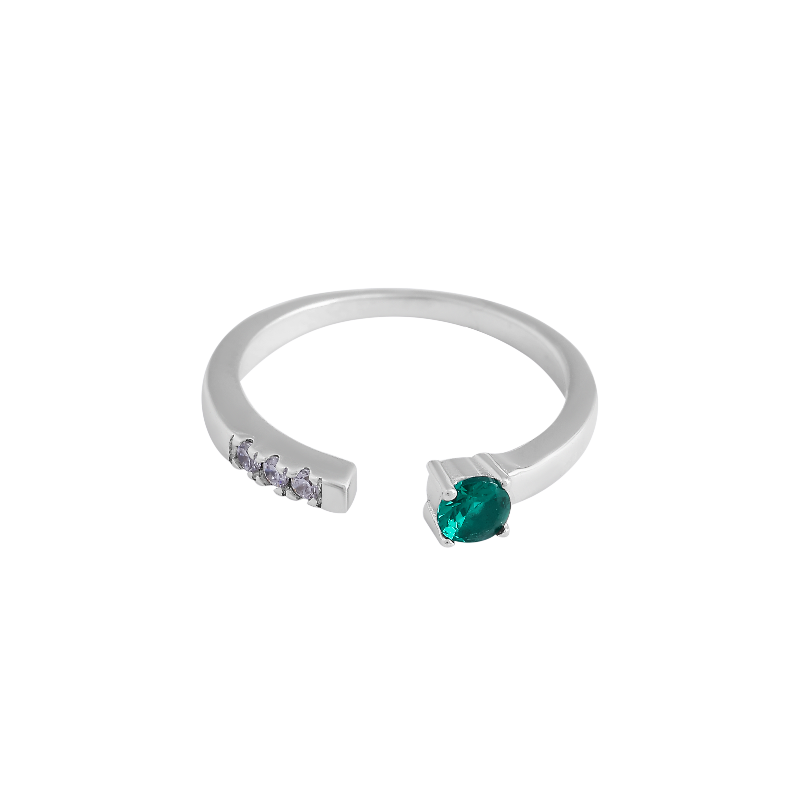 Minimalist Sterling Silver Open Ring with Green & White Stones