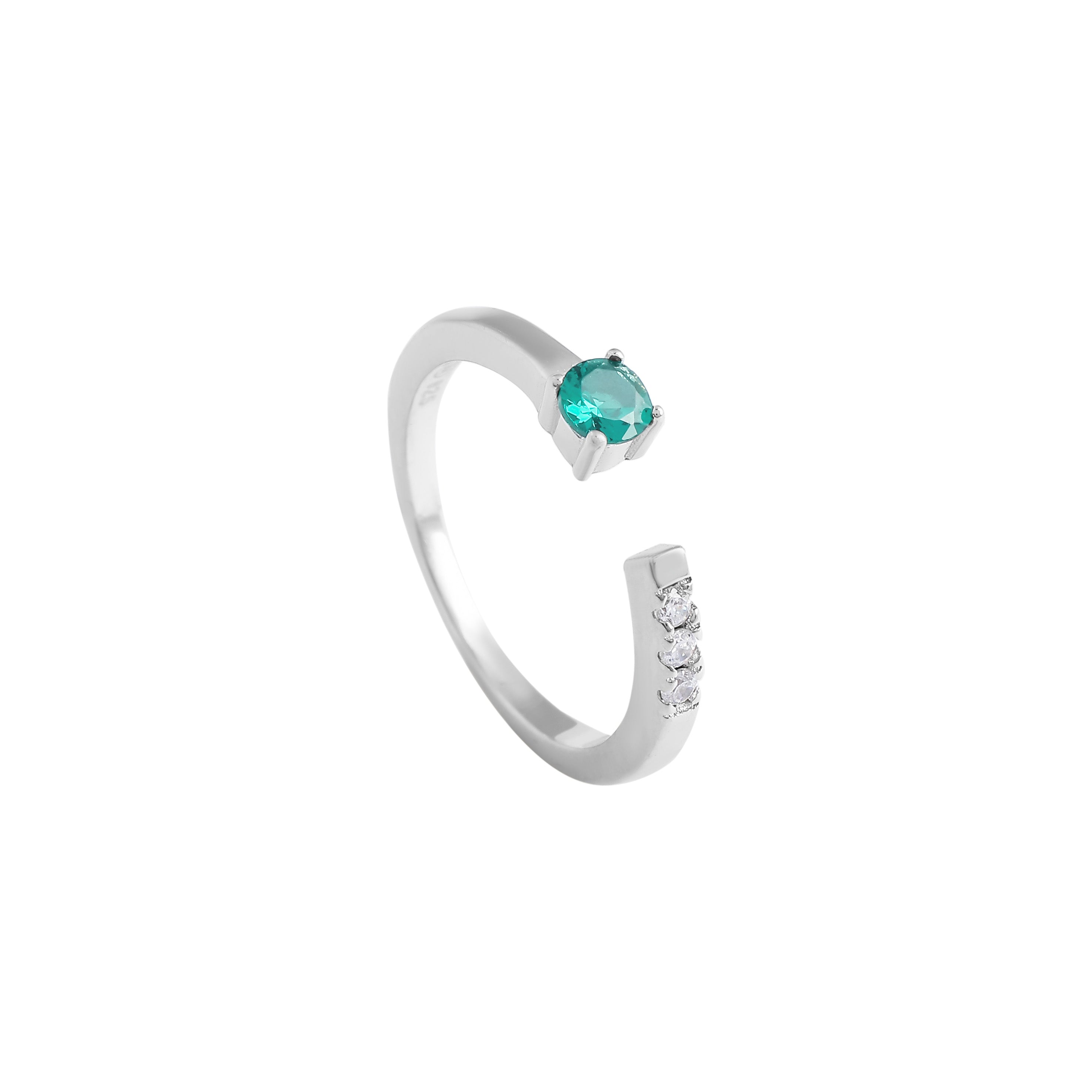 Minimalist Sterling Silver Open Ring with Green & White Stones