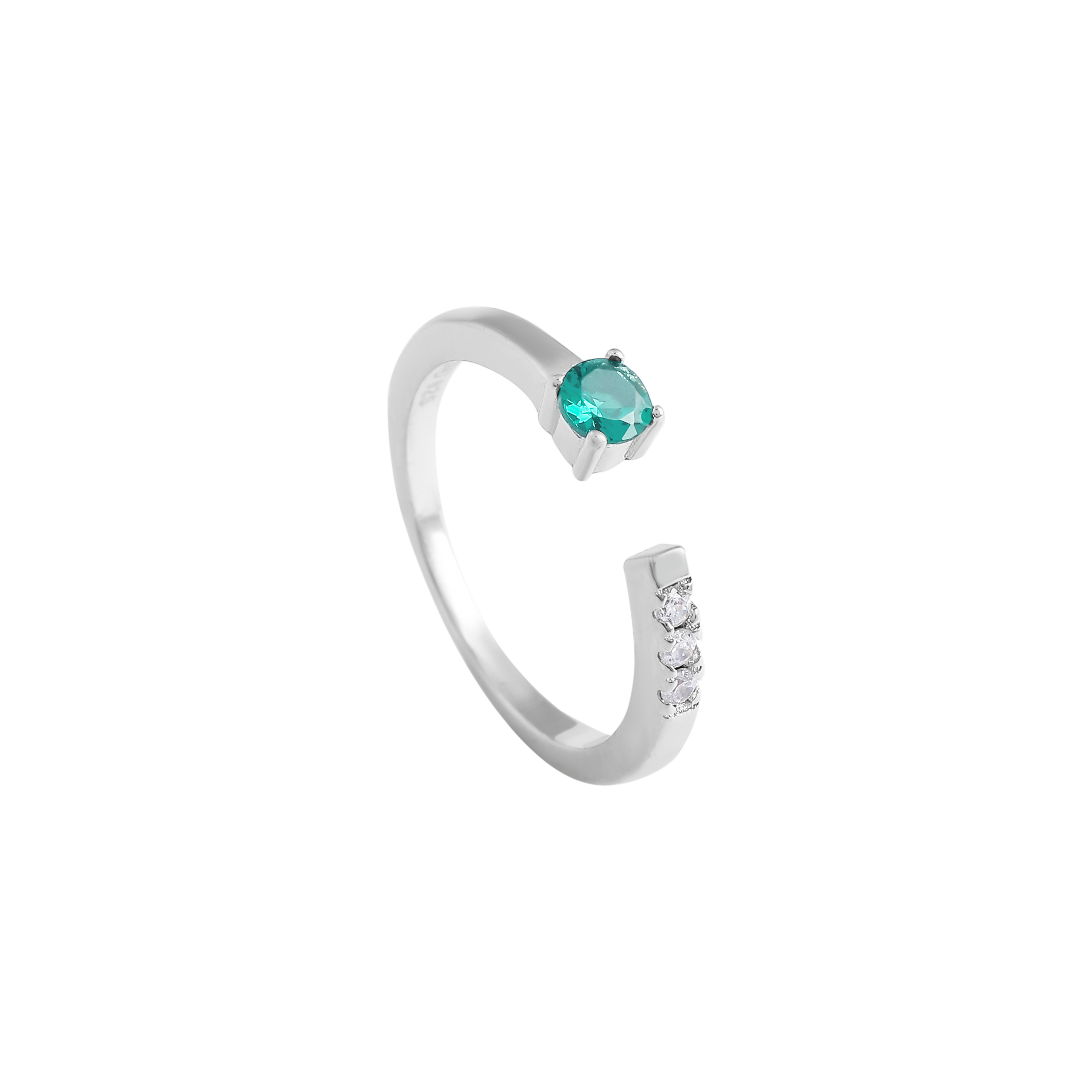 Minimalist Sterling Silver Open Ring with Green & White Stones