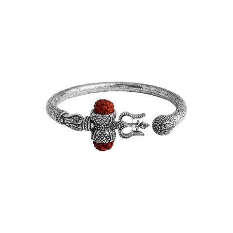 Rudraksha &amp; Trishul Oxidized Silver Kada Bracelet – Unisex